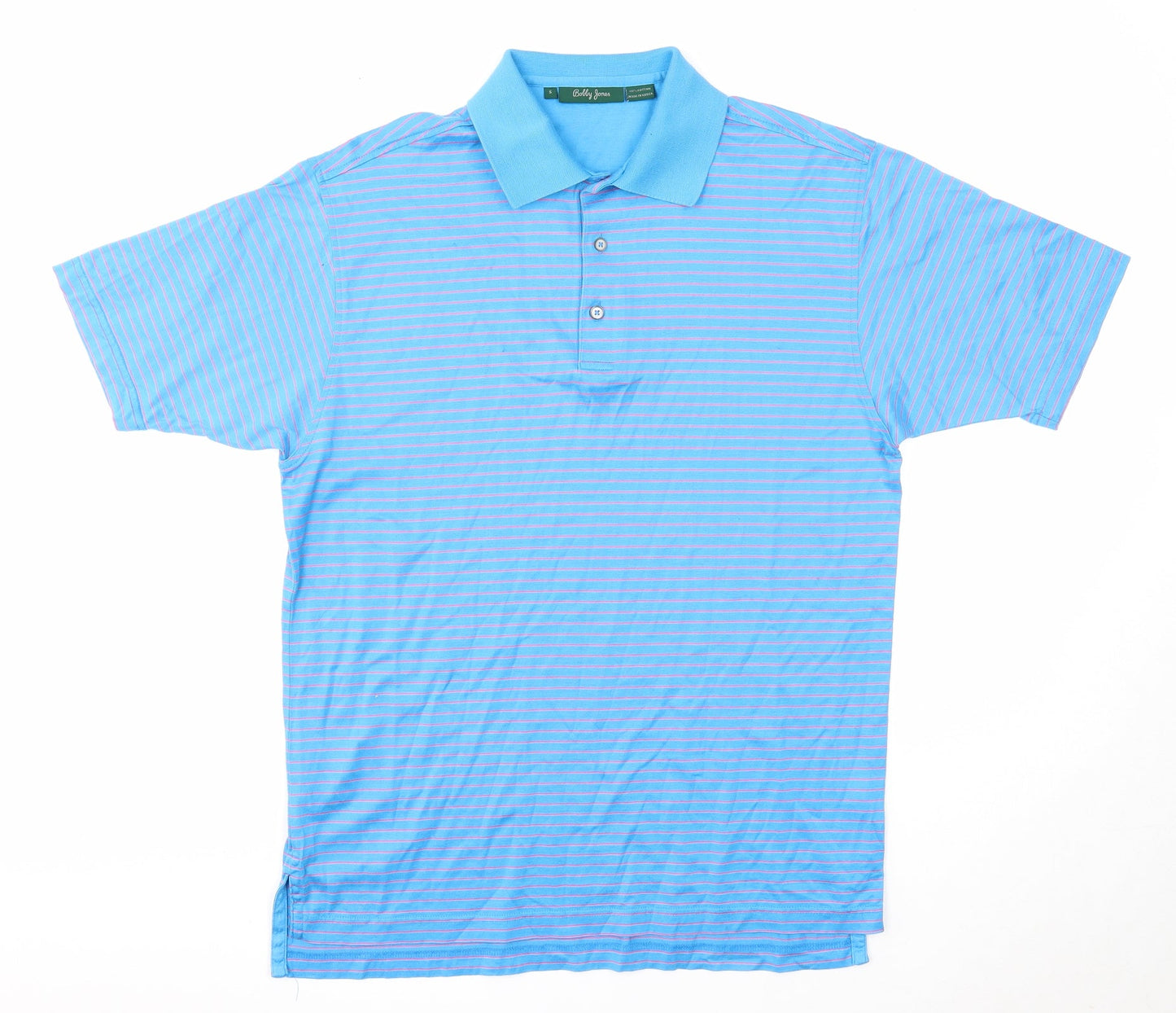 Bobby Jones Mens Blue Striped Cotton Polo Size S Collared Button