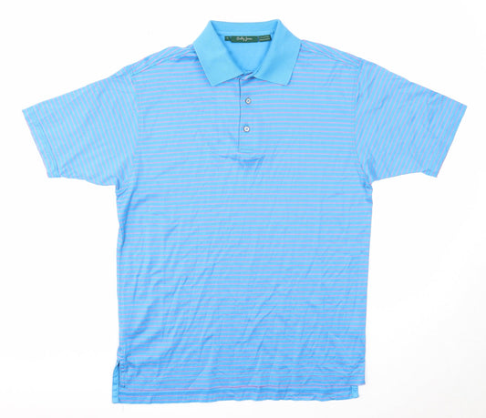 Bobby Jones Mens Blue Striped Cotton Polo Size S Collared Button