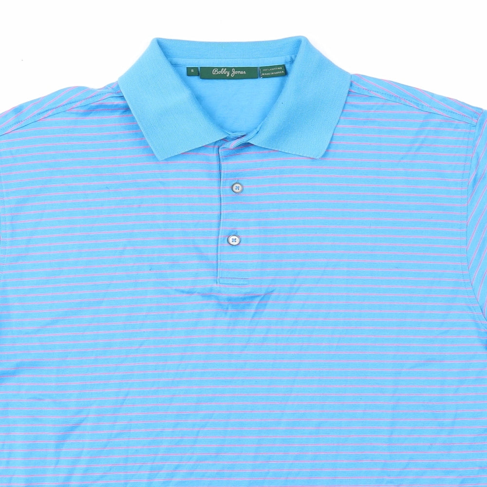 Bobby Jones Mens Blue Striped Cotton Polo Size S Collared Button