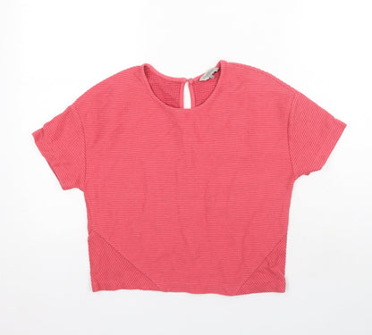 Great Plains Womens Pink Polyester Basic T-Shirt Size XS Round Neck