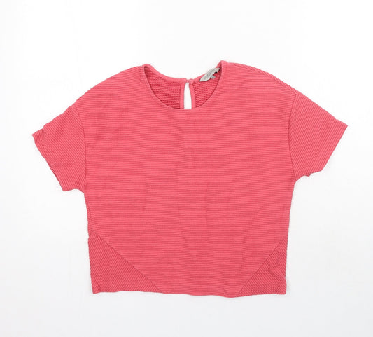 Great Plains Womens Pink Polyester Basic T-Shirt Size XS Round Neck