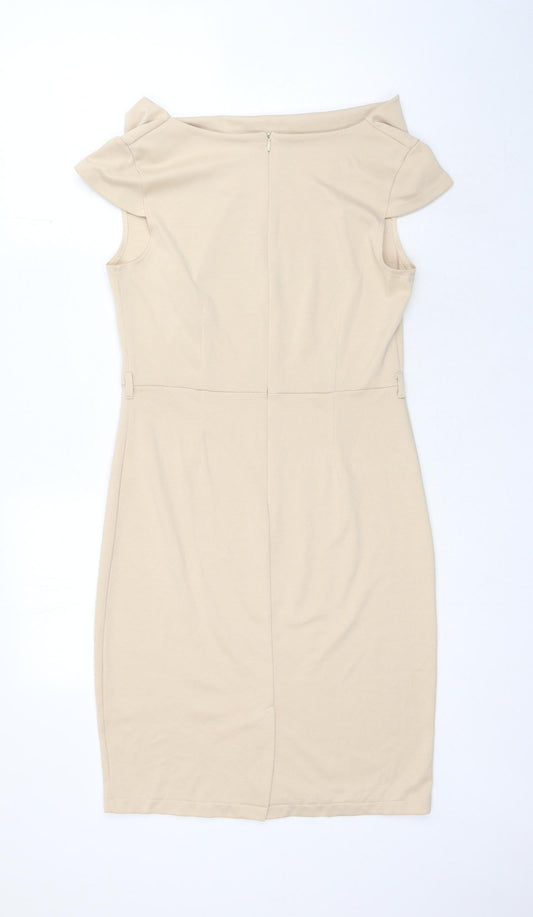 NEXT Womens Beige Polyester Bodycon Size 12 Off the Shoulder Zip