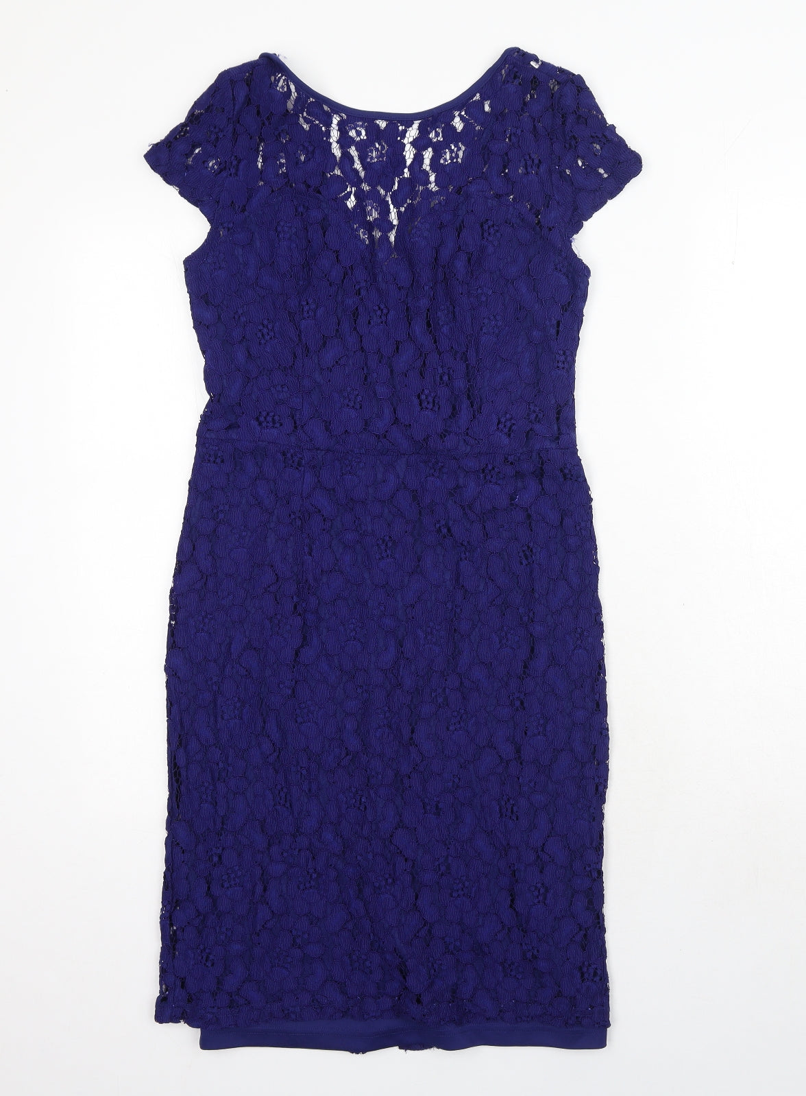 Dorothy Perkins Womens Blue Floral Polyester A-Line Size 10 Round Neck Zip