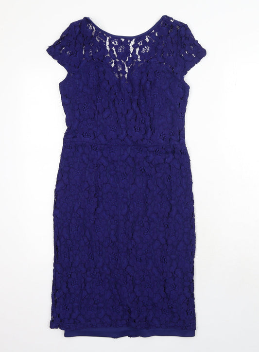 Dorothy Perkins Womens Blue Floral Polyester A-Line Size 10 Round Neck Zip