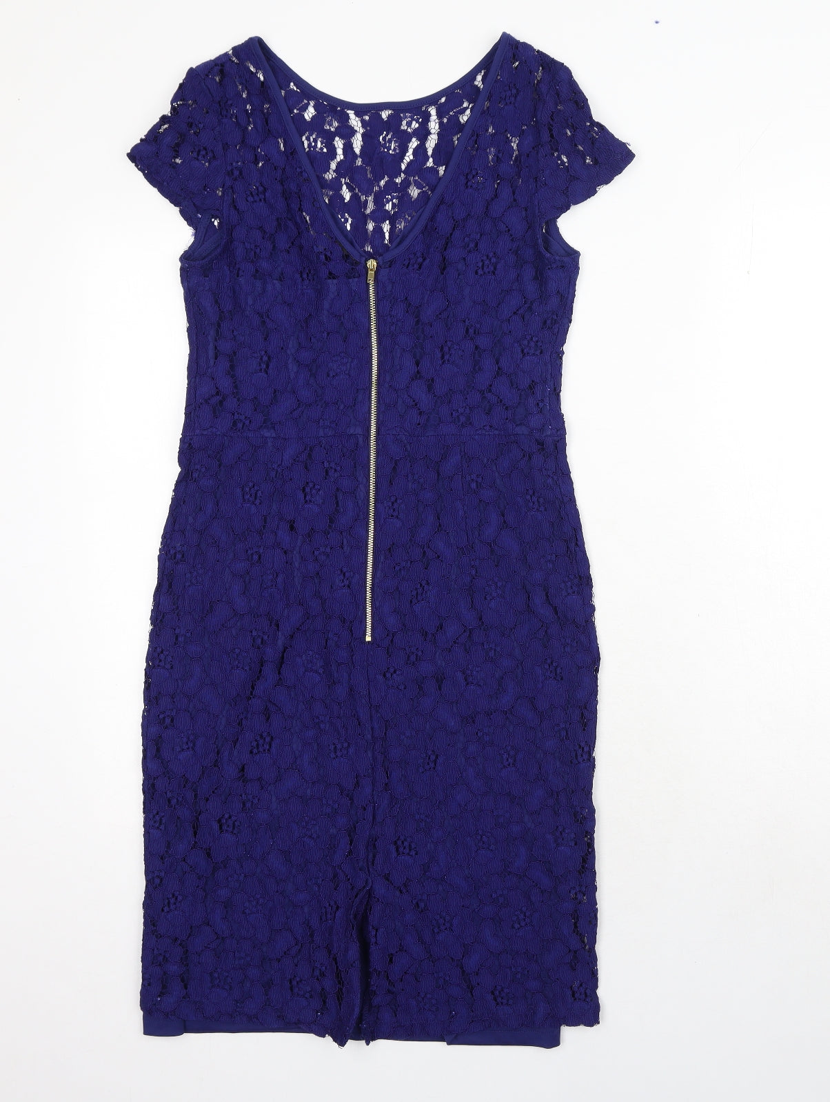 Dorothy Perkins Womens Blue Floral Polyester A-Line Size 10 Round Neck Zip