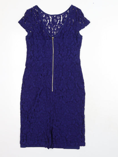 Dorothy Perkins Womens Blue Floral Polyester A-Line Size 10 Round Neck Zip