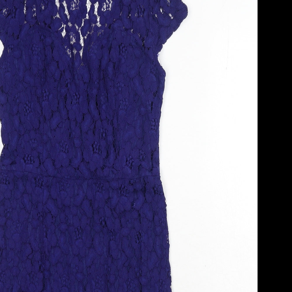 Dorothy Perkins Womens Blue Floral Polyester A-Line Size 10 Round Neck Zip