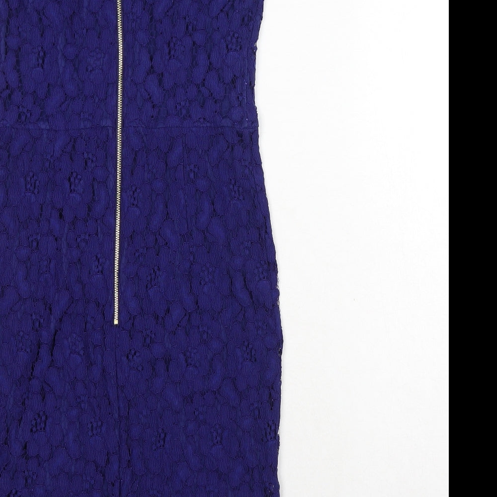 Dorothy Perkins Womens Blue Floral Polyester A-Line Size 10 Round Neck Zip