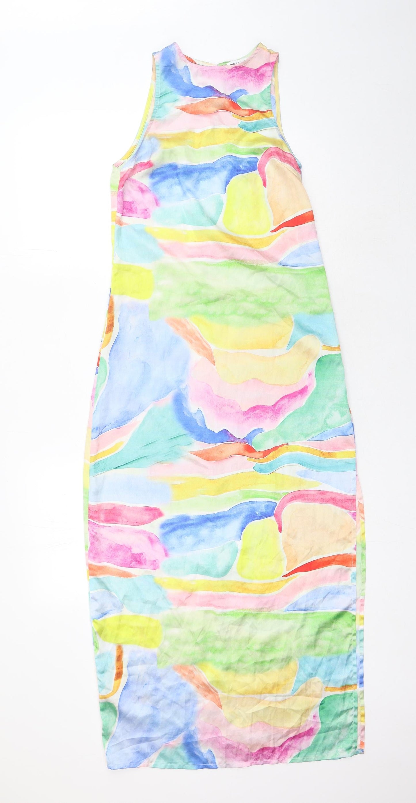 ASOS Womens Multicoloured Geometric Polyester Maxi Size 4 Round Neck Button