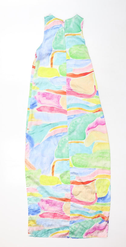 ASOS Womens Multicoloured Geometric Polyester Maxi Size 4 Round Neck Button