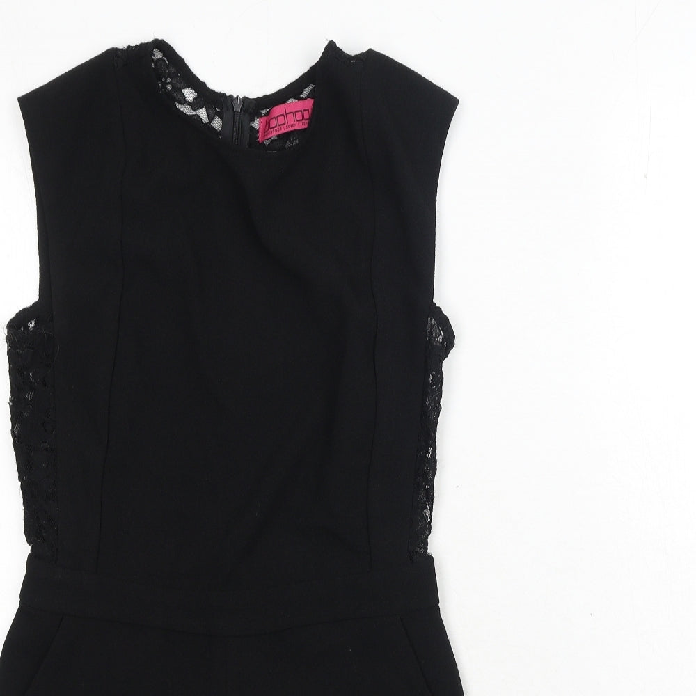 Boohoo Womens Black Polyester Playsuit One-Piece Size 6 Zip - Lace Detail