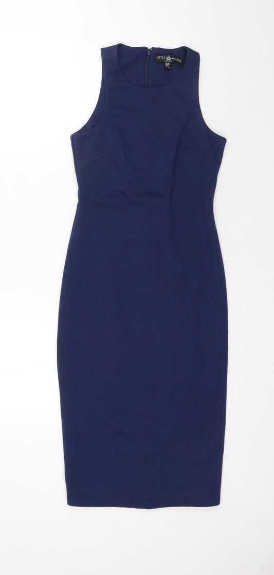 Little Mistress Womens Blue Cotton Bodycon Size 10 Round Neck Zip