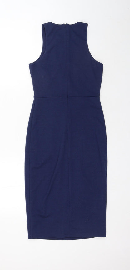 Little Mistress Womens Blue Cotton Bodycon Size 10 Round Neck Zip