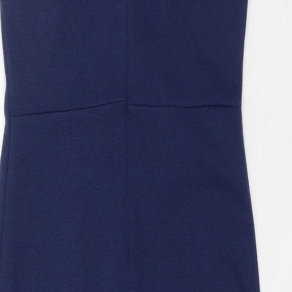 Little Mistress Womens Blue Cotton Bodycon Size 10 Round Neck Zip
