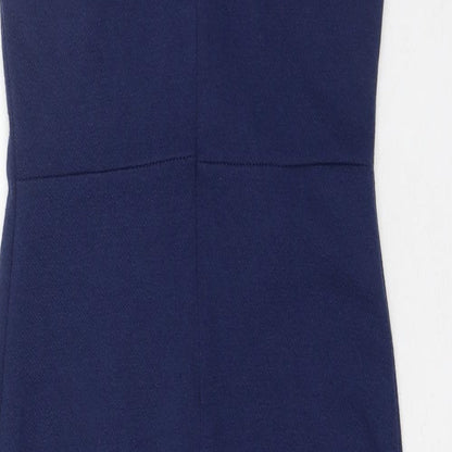 Little Mistress Womens Blue Cotton Bodycon Size 10 Round Neck Zip