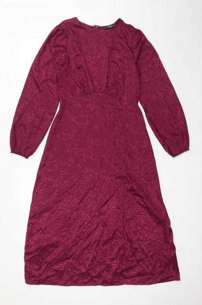 Quiz Womens Pink Animal Print Polyester Fit & Flare Size 10 Round Neck Zip - Leopard Pattern