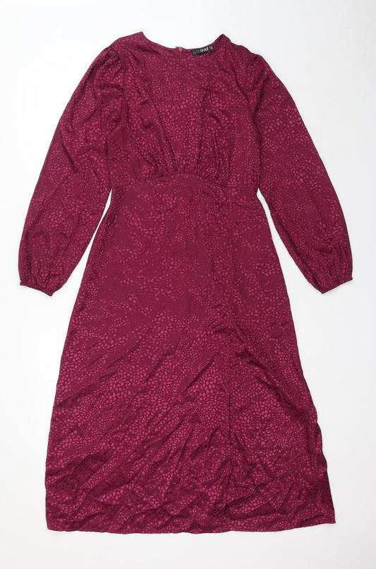 Quiz Womens Pink Animal Print Polyester Fit & Flare Size 10 Round Neck Zip - Leopard Pattern