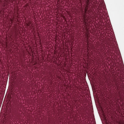 Quiz Womens Pink Animal Print Polyester Fit & Flare Size 10 Round Neck Zip - Leopard Pattern