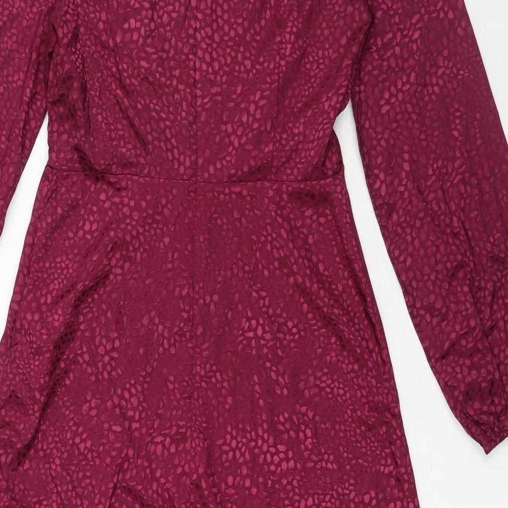 Quiz Womens Pink Animal Print Polyester Fit & Flare Size 10 Round Neck Zip - Leopard Pattern