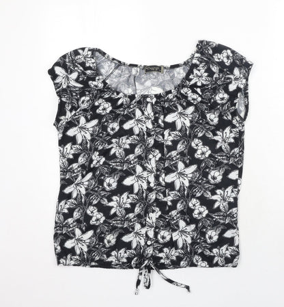 Originals Womens Black Floral Polyester Basic Blouse Size 14 Round Neck