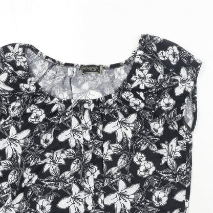 Originals Womens Black Floral Polyester Basic Blouse Size 14 Round Neck