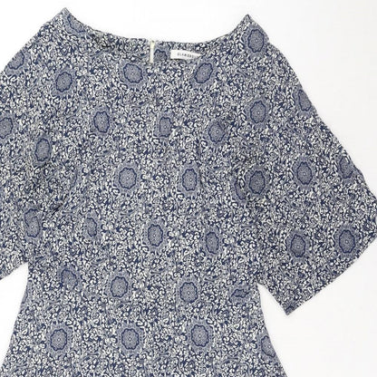 Glamorous Womens Blue Geometric Viscose Trapeze & Swing Size 12 Round Neck Zip