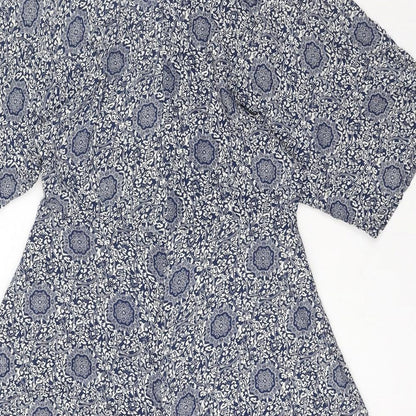 Glamorous Womens Blue Geometric Viscose Trapeze & Swing Size 12 Round Neck Zip
