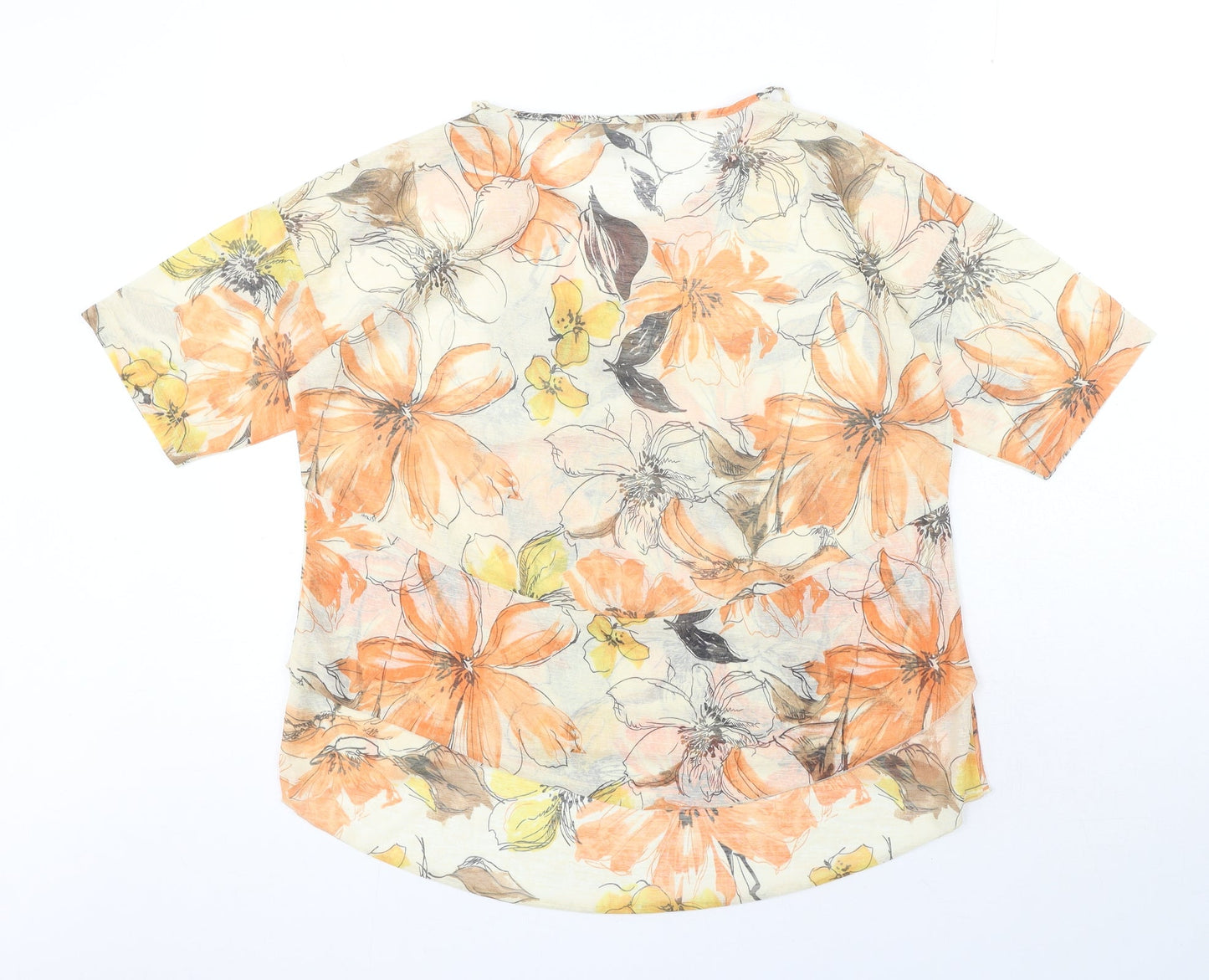 Intown Womens Orange Floral Polyester Basic Blouse Size S Round Neck