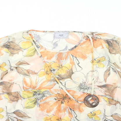 Intown Womens Orange Floral Polyester Basic Blouse Size S Round Neck
