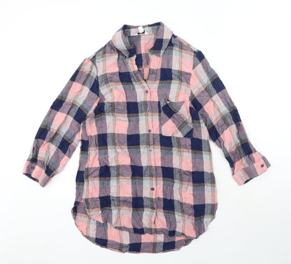 M&Co Womens Pink Plaid Viscose Basic Button-Up Size 10 Collared