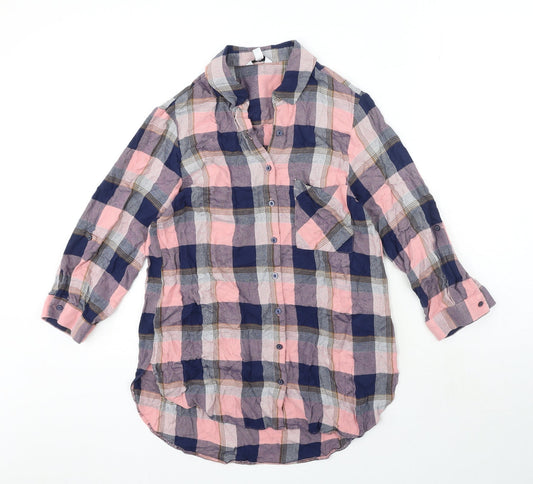 M&Co Womens Pink Plaid Viscose Basic Button-Up Size 10 Collared