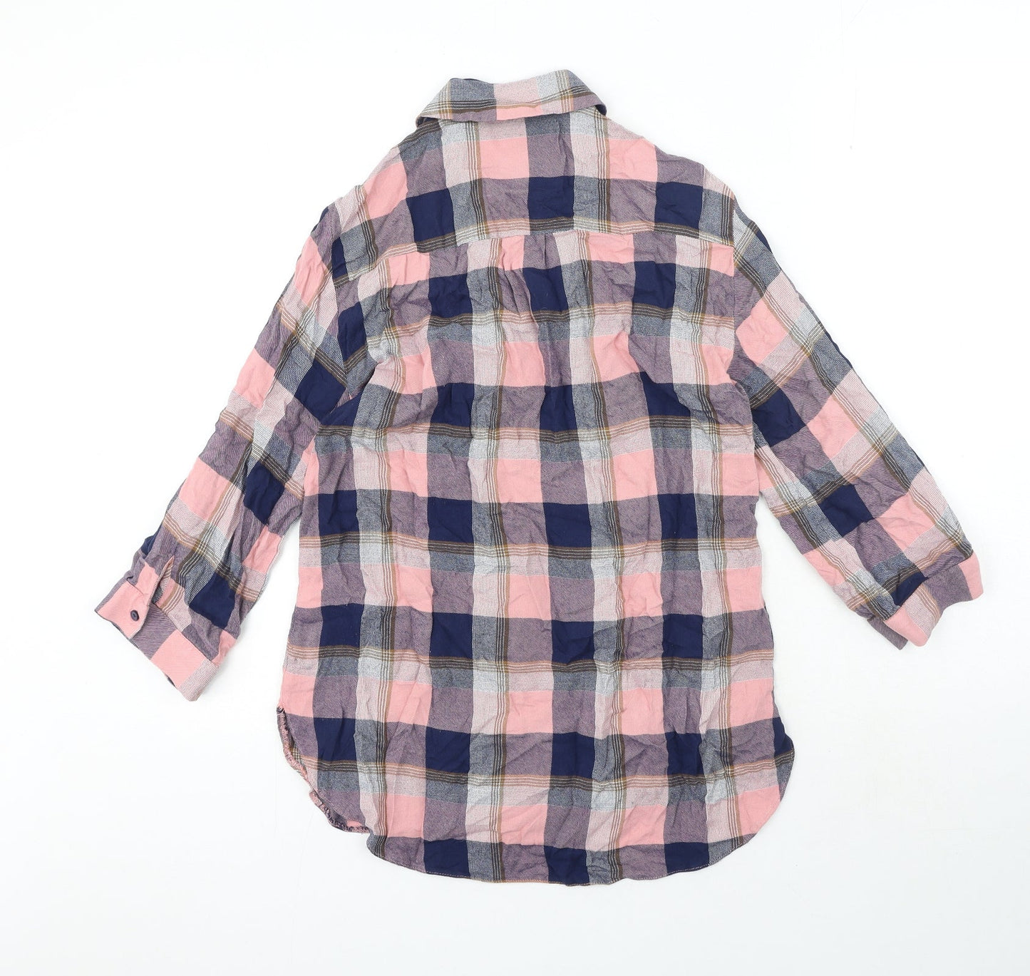 M&Co Womens Pink Plaid Viscose Basic Button-Up Size 10 Collared