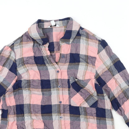 M&Co Womens Pink Plaid Viscose Basic Button-Up Size 10 Collared