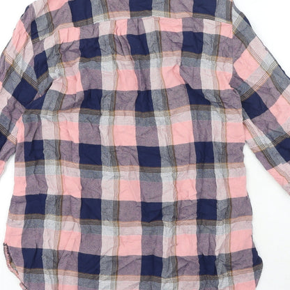 M&Co Womens Pink Plaid Viscose Basic Button-Up Size 10 Collared