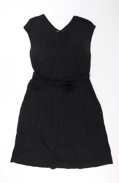Zara Womens Black Viscose A-Line Size S V-Neck Tie