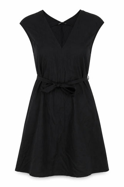 Zara Womens Black Viscose A-Line Size S V-Neck Tie