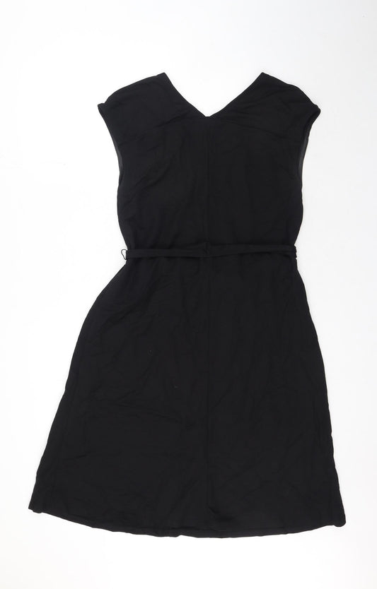 Zara Womens Black Viscose A-Line Size S V-Neck Tie