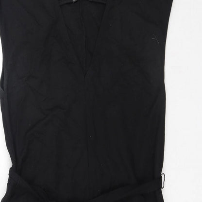 Zara Womens Black Viscose A-Line Size S V-Neck Tie