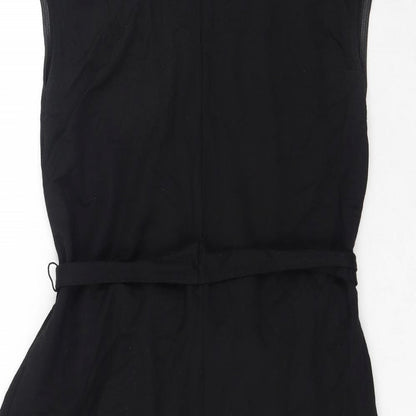 Zara Womens Black Viscose A-Line Size S V-Neck Tie