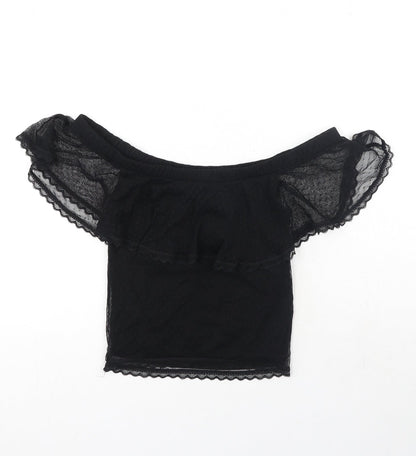 H&M Womens Black Polyamide Basic Blouse Size S Off the Shoulder