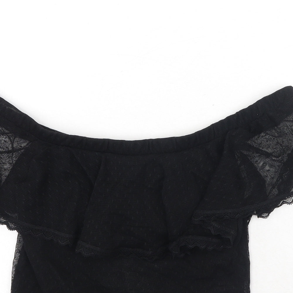 H&M Womens Black Polyamide Basic Blouse Size S Off the Shoulder