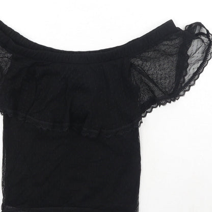 H&M Womens Black Polyamide Basic Blouse Size S Off the Shoulder