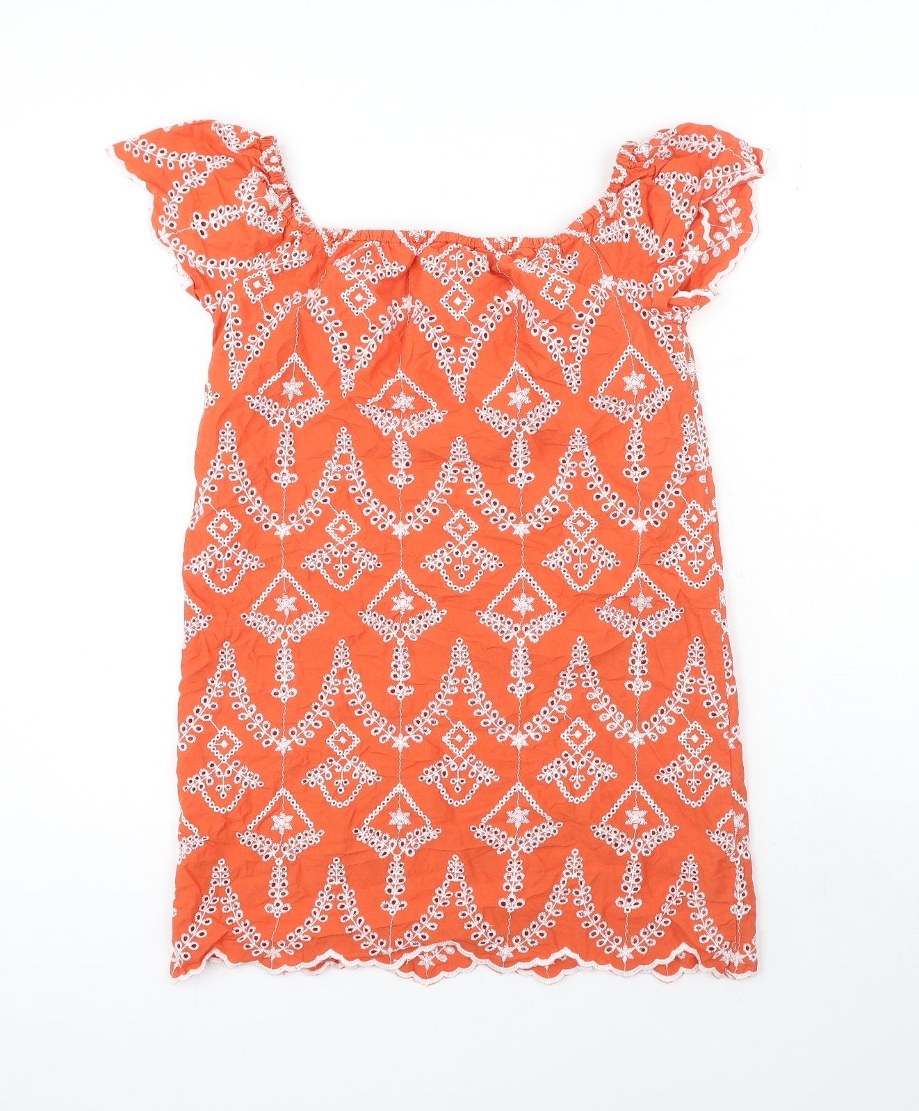 Miss Selfridge Womens Orange Geometric Cotton Basic Blouse Size 6 Square Neck