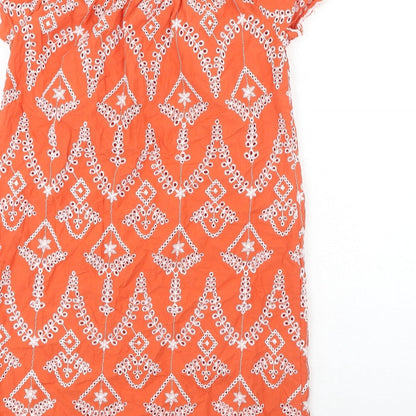 Miss Selfridge Womens Orange Geometric Cotton Basic Blouse Size 6 Square Neck