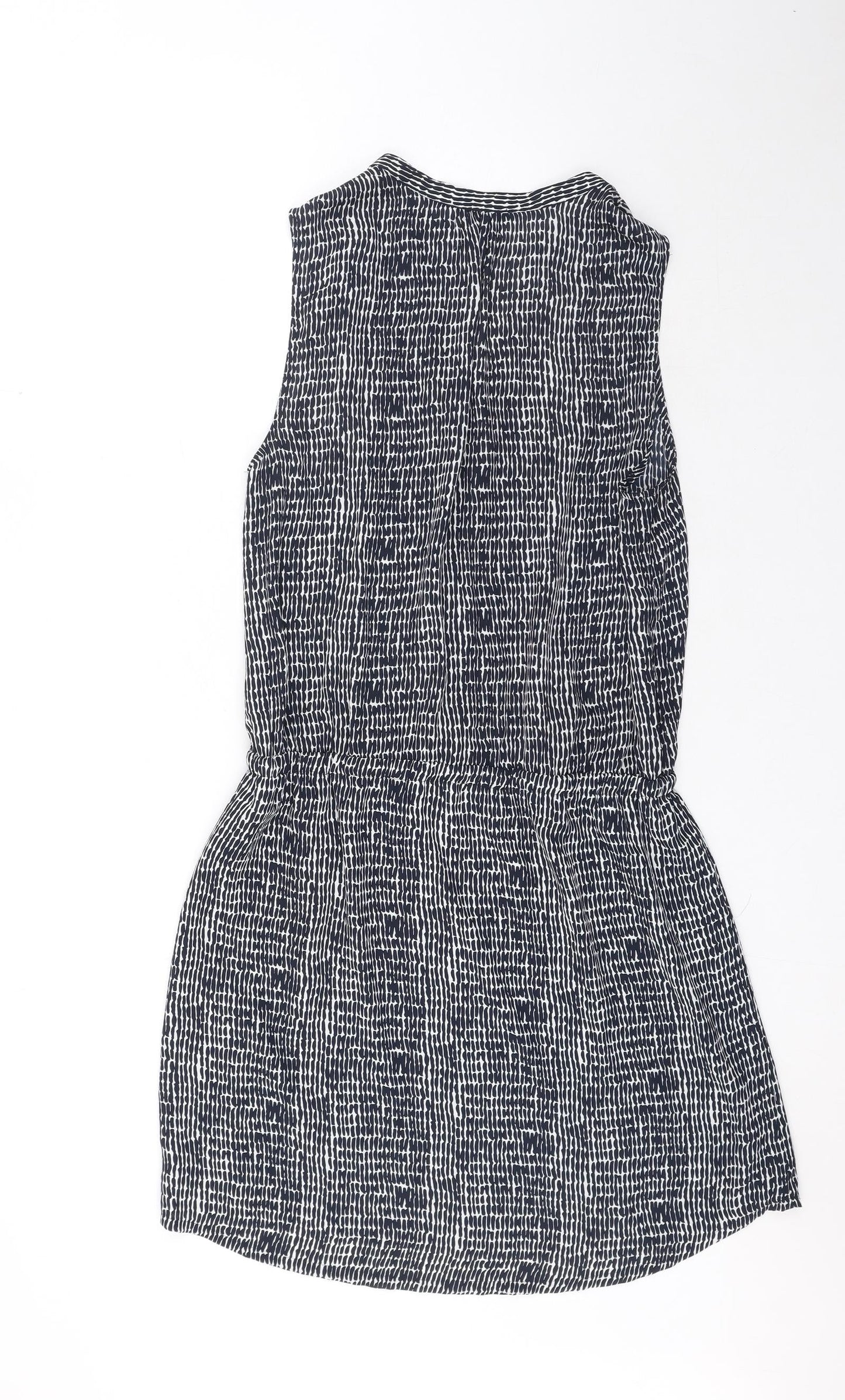 Hilary Radley Womens Black Geometric Polyester Skater Dress Size 6 V-Neck Drawstring