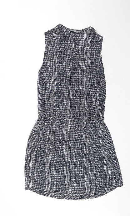 Hilary Radley Womens Black Geometric Polyester Skater Dress Size 6 V-Neck Drawstring