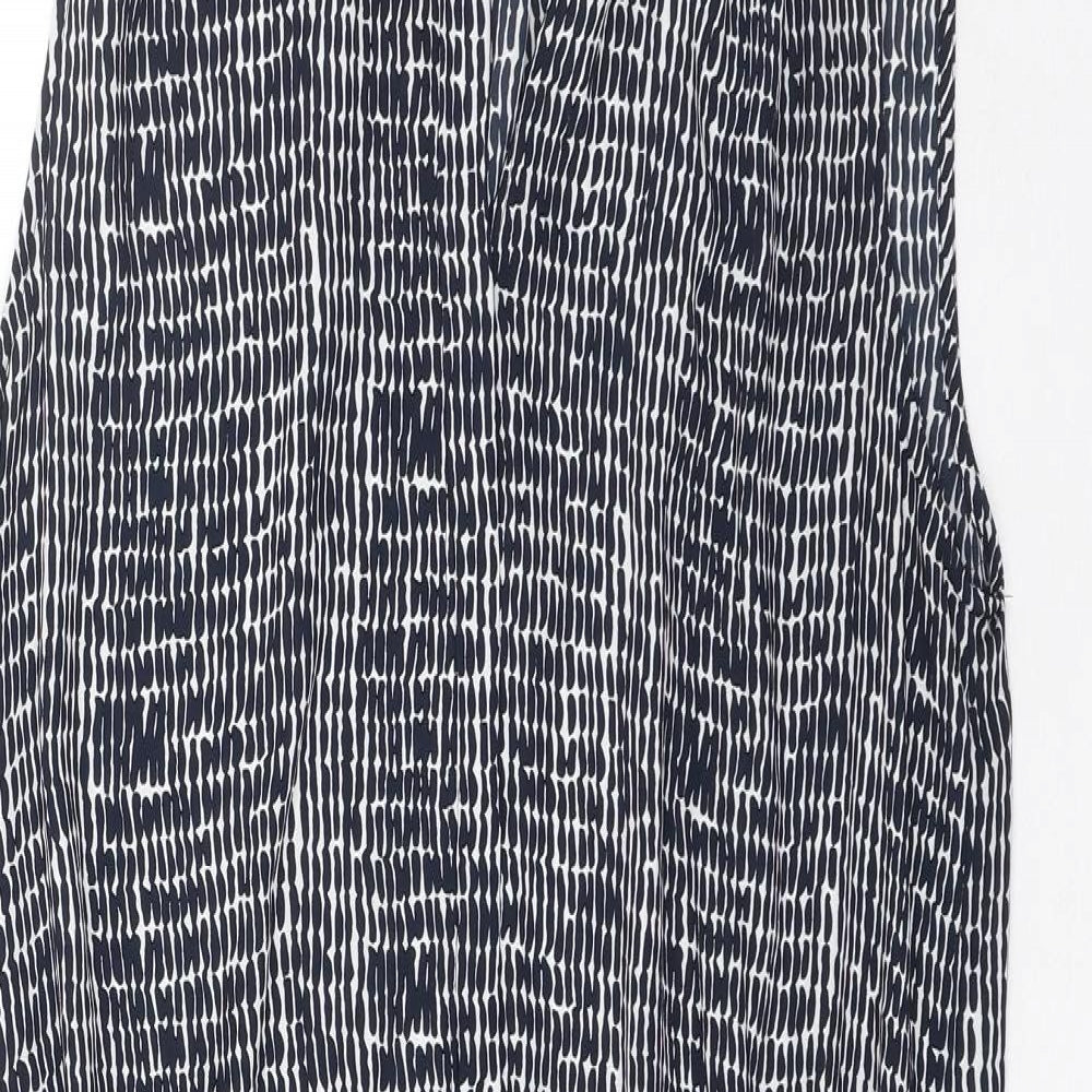Hilary Radley Womens Black Geometric Polyester Skater Dress Size 6 V-Neck Drawstring