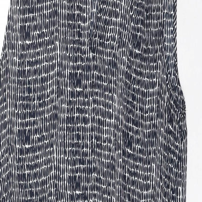 Hilary Radley Womens Black Geometric Polyester Skater Dress Size 6 V-Neck Drawstring