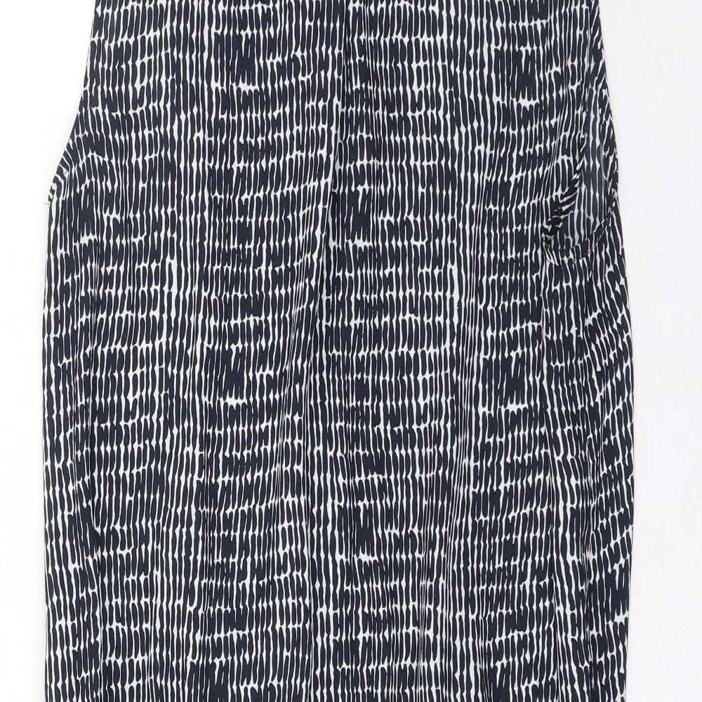 Hilary Radley Womens Black Geometric Polyester Skater Dress Size 6 V-Neck Drawstring