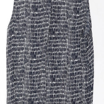 Hilary Radley Womens Black Geometric Polyester Skater Dress Size 6 V-Neck Drawstring